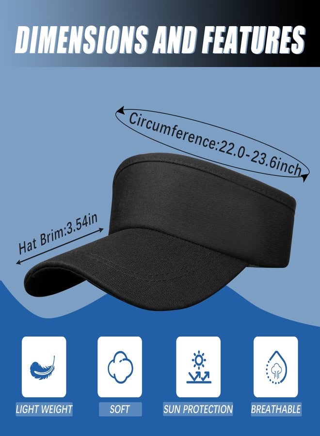 DASSNANE 4 PCS Black Adjustable Sport Sun Visor Hats for Women and Men,Empty Top Hat Bulk Solid Color Blank for Beach, Tennis Baseball,Golf Cap for Summer Outdoor Anti Ultraviolet - Image 2